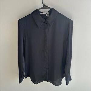 Mango Women’s Button Front Long Sleeve Blouse Black Size 2 NWT